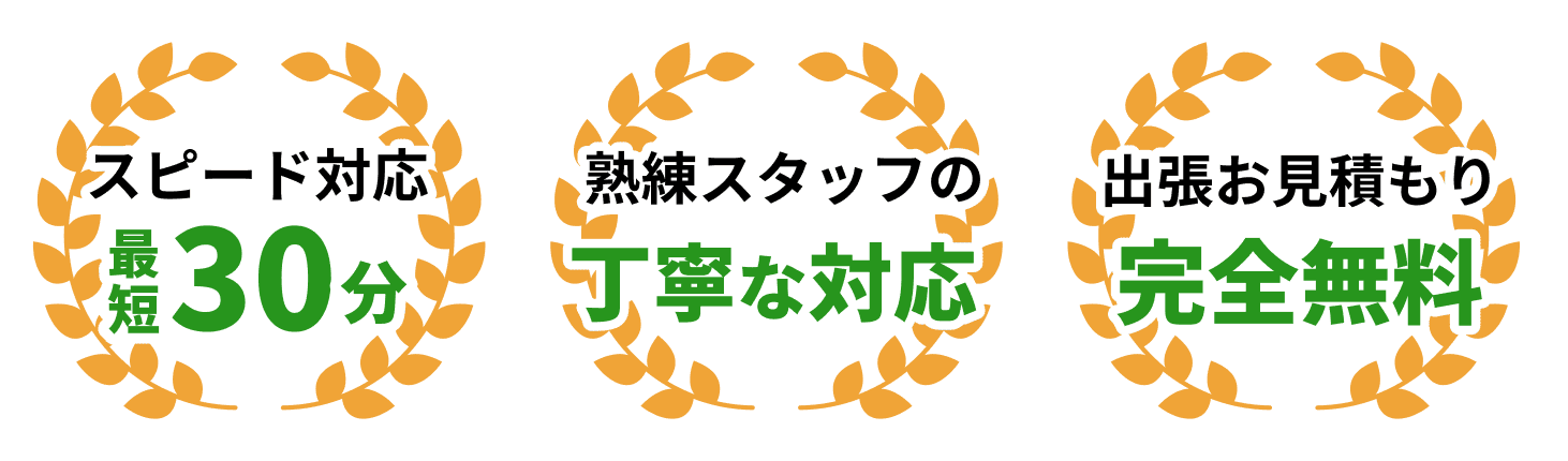 スピード対応最短対応３０分　熟練スタッフの丁寧な対応　出張お見積もり完全無料